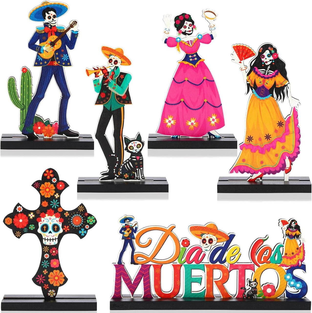 6 Pack Day of The Dead Decorations Wood Centerpiece Table Decorations Sugar Skull Calacas Dia De Los Muertos Decorations